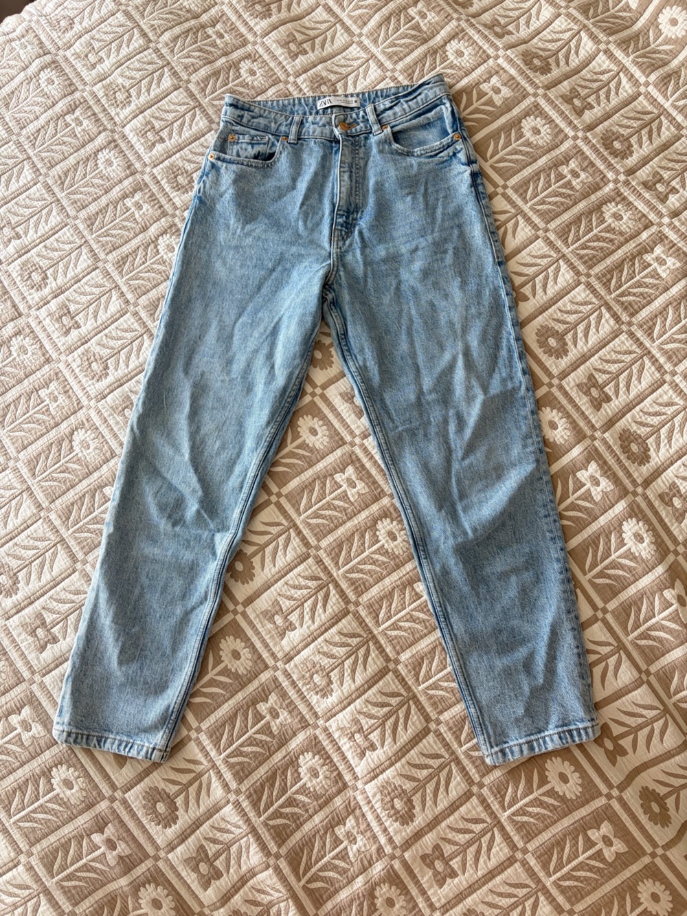 Zara High Waisted Light Wash Slim Straight Jeans